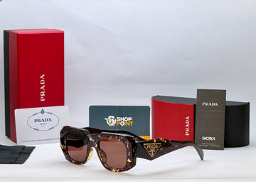Prada Tortoise Brown Rectangular Sunglasses with Signature Detail