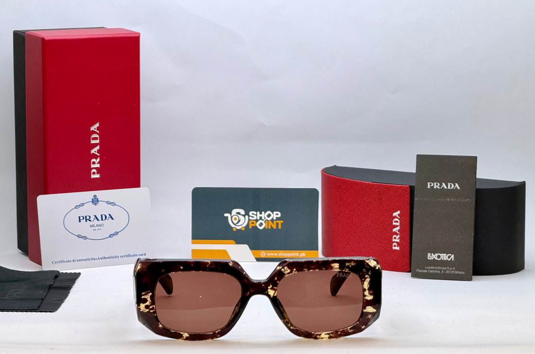 Prada Tortoise Brown Rectangular Sunglasses with Signature Detail