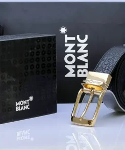 Mont Blanc Golden Simple Buckle Belt For Men